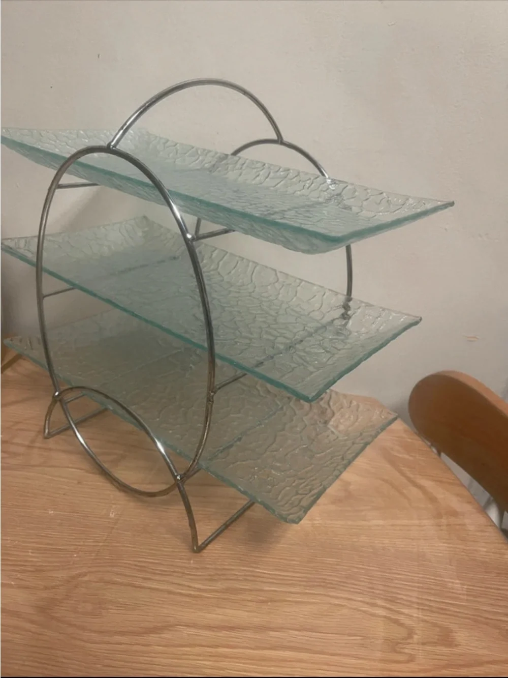 Three-Tier Glass Server Stand - Clear Glass with Chrome Frame